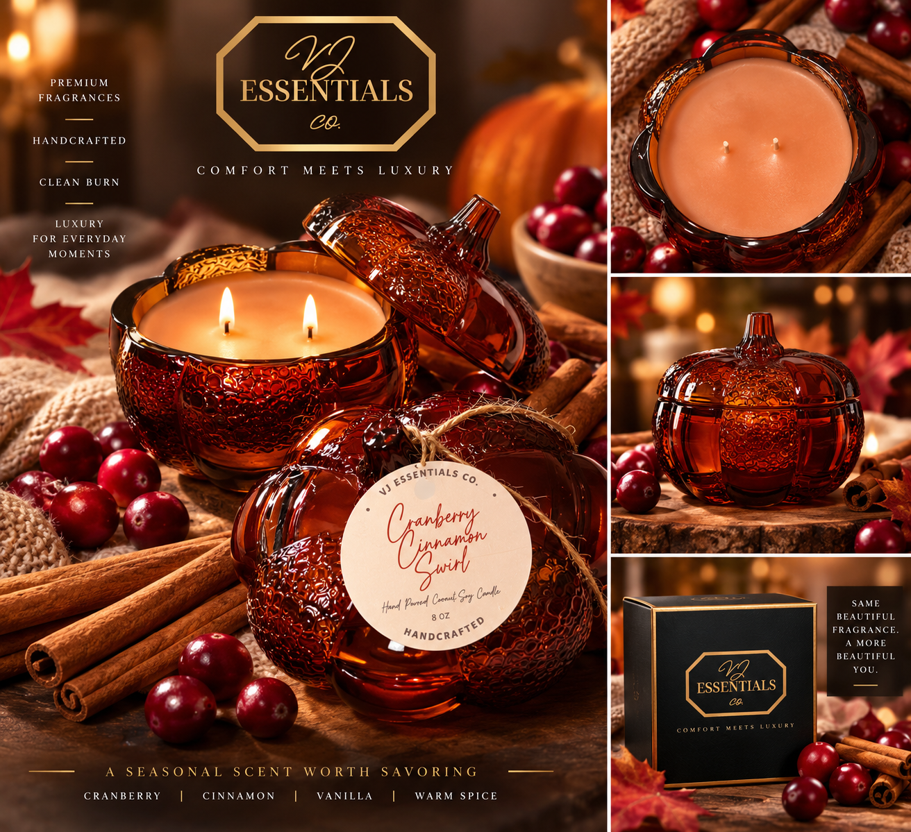 Cranberry Cinnamon Swirl Candle - Seasonal Candle Collection
