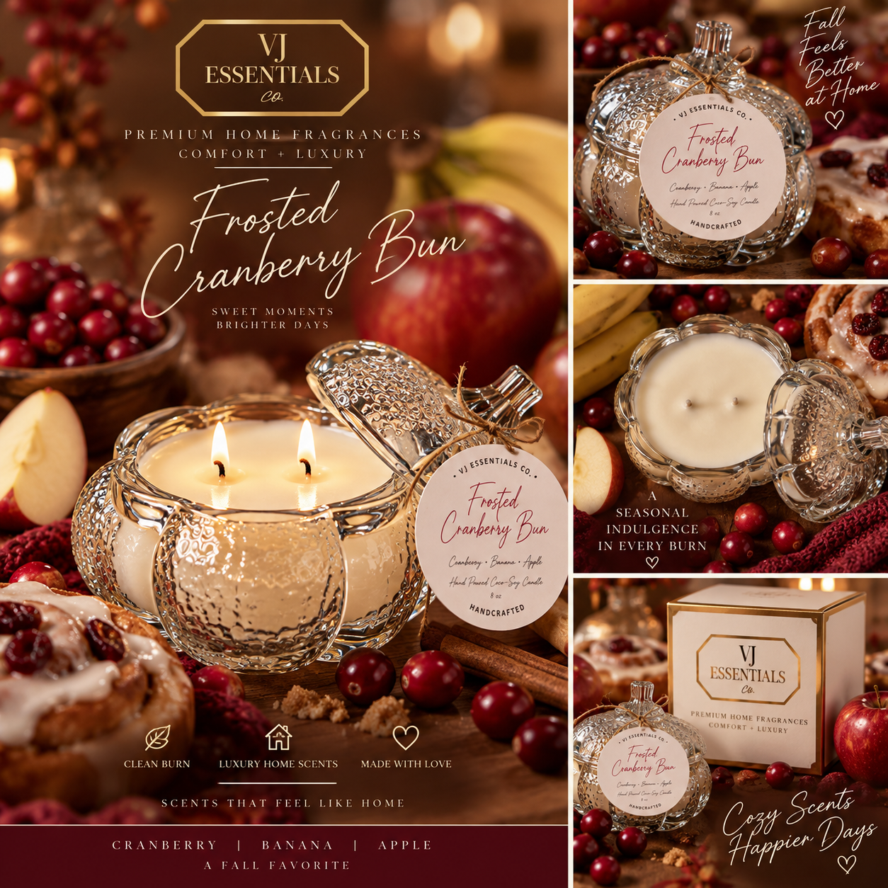 Frosted Cranberry Bun Candle - Seasonal Candle Collection