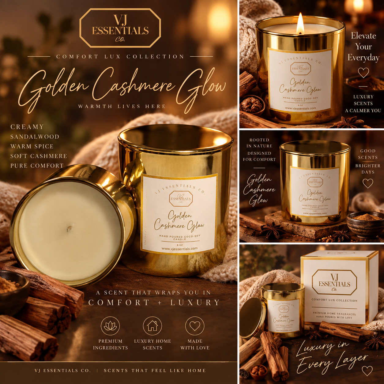 Golden Cashmere Glow Candle - Comfort Lux Collection